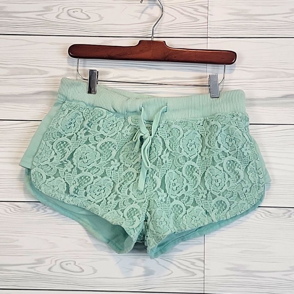 Ruche lace shorts teal green with drawstring Women's Size S